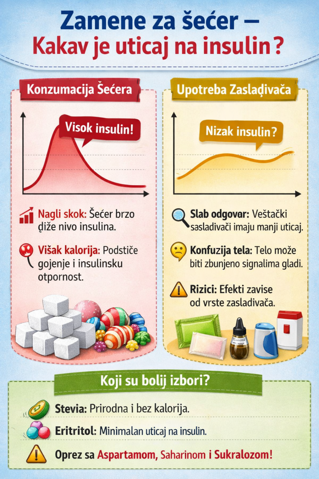 Uticaj zamena za secer na insulin infografika